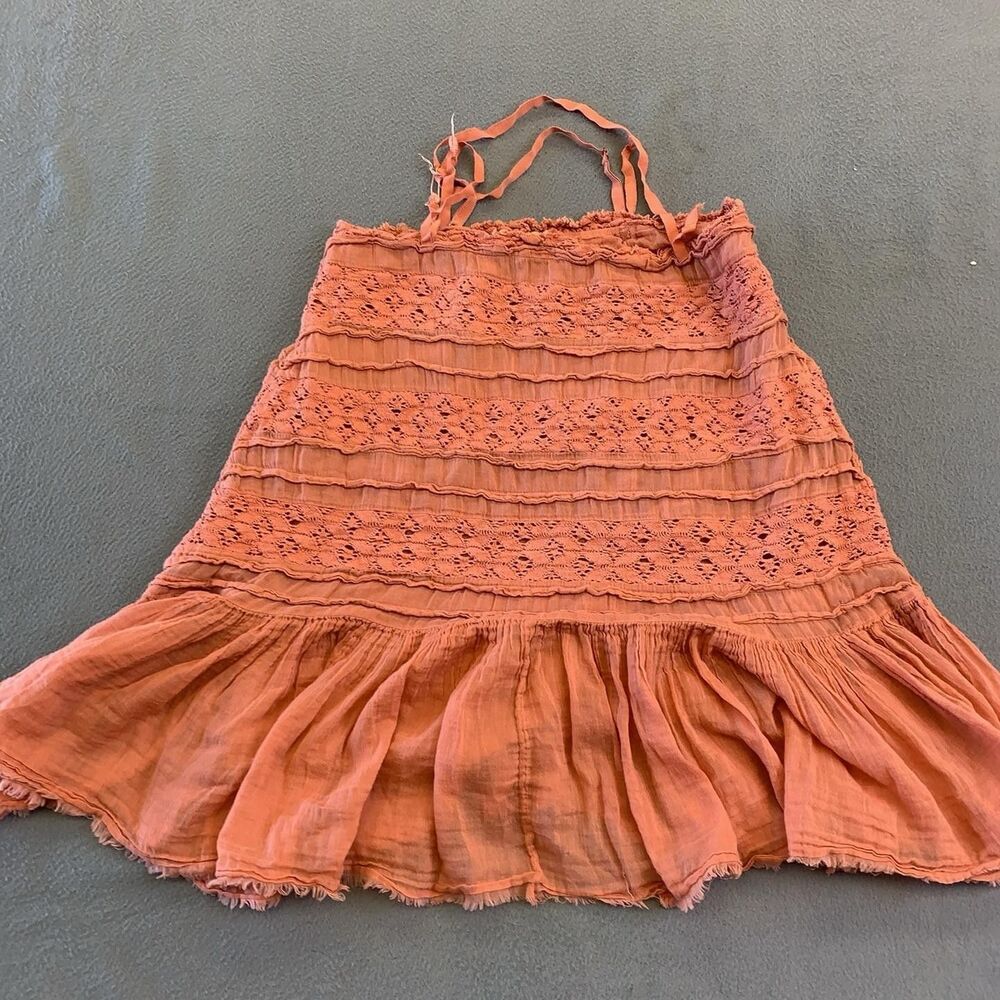 Free People Shailee Slip Dress Medium Orange Lace Tiered Hem Boho Sundress